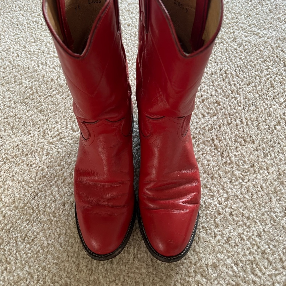 Justin Boots Red Leather Women's Shoes - Picture 4 of 7